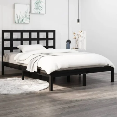 Estructura de cama de madera maciza negra 140x190 cm de vidaXL, Camas y somieres - Ref: Foro24-3105454, Precio: 156,25 €, Des...