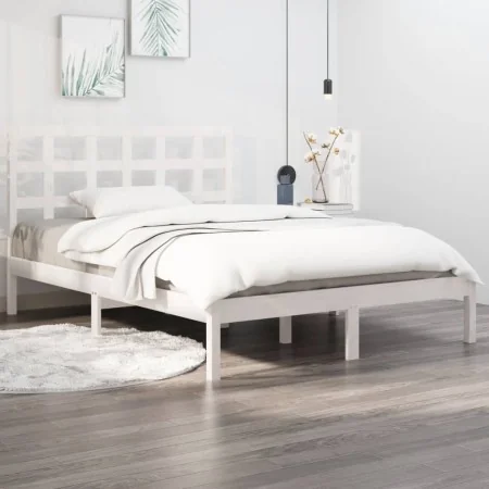 White solid wood bed frame 200x200 cm by vidaXL, Beds and slatted bases - Ref: Foro24-3105491, Price: 135,59 €, Discount: %