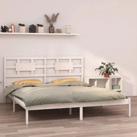 White solid wood bed frame 200x200 cm by vidaXL, Beds and slatted bases - Ref: Foro24-3105686, Price: 141,35 €, Discount: %