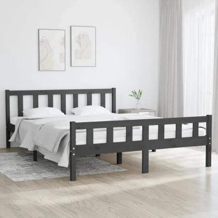 Gray solid wood bed frame 120x200 cm by vidaXL, Beds and slatted bases - Ref: Foro24-810676, Price: 100,96 €, Discount: %