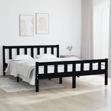 Estructura de cama madera maciza negro 120x200 cm de vidaXL, Camas y somieres - Ref: Foro24-810678, Precio: 115,78 €, Descuen...