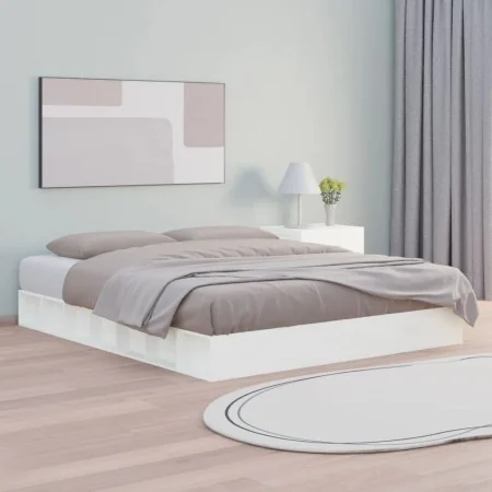 Estructura de cama de madera maciza blanco 150x200 cm de vidaXL, Camas y somieres - Ref: Foro24-820672, Precio: 111,48 €, Des...