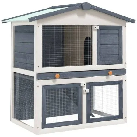 Rabbit cage with 3 gray wooden doors by vidaXL, Cages and habitats for small animals - Ref: Foro24-170837, Price: 134,81 €, D...