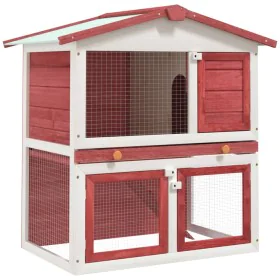 Kaninchenkäfig mit 3 roten Holztüren von vidaXL, Käfige und Lebensräume für Kleintiere - Ref: Foro24-170839, Preis: 106,44 €,...