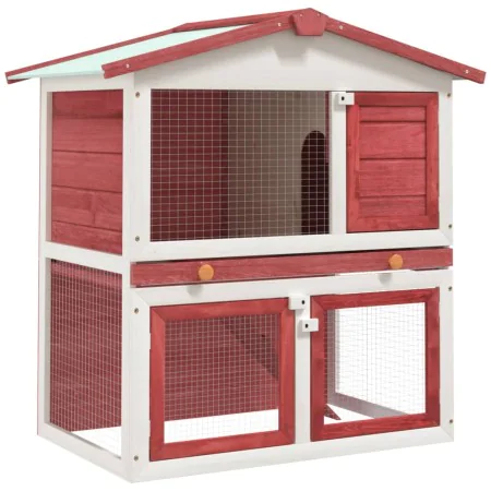Rabbit cage with 3 red wooden doors by vidaXL, Cages and habitats for small animals - Ref: Foro24-170839, Price: 106,44 €, Di...