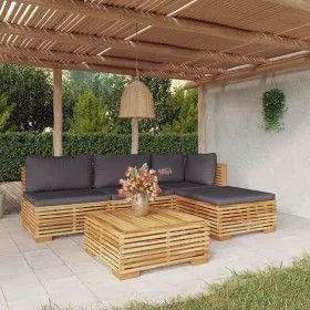 Juego muebles de jardín 5 piezas y cojines madera maciza teca de vidaXL, Conjuntos de jardín - Ref: Foro24-3100856, Precio: 8...