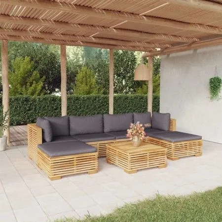 7-teiliges Gartenmöbel-Set und Kissen aus massivem Teakholz von vidaXL, Gartensets - Ref: Foro24-3100892, Preis: 1,00 €, Raba...