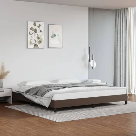 Brown synthetic leather bed frame 200x200 cm by vidaXL, Beds and slatted bases - Ref: Foro24-346925, Price: 103,39 €, Discoun...