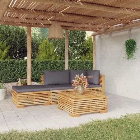 4-piece garden furniture set and solid teak wood cushions by vidaXL, Garden sets - Ref: Foro24-3100912, Price: 624,66 €, Disc...