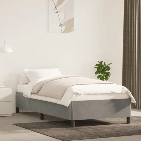 Light gray velvet bed frame 100x200 cm by vidaXL, Beds and slatted bases - Ref: Foro24-347306, Price: 77,59 €, Discount: %