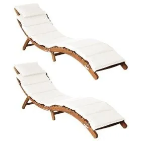 Sun loungers with cushions 2 pcs solid acacia wood cream white by vidaXL, Loungers - Ref: Foro24-3155473, Price: 319,33 €, Di...