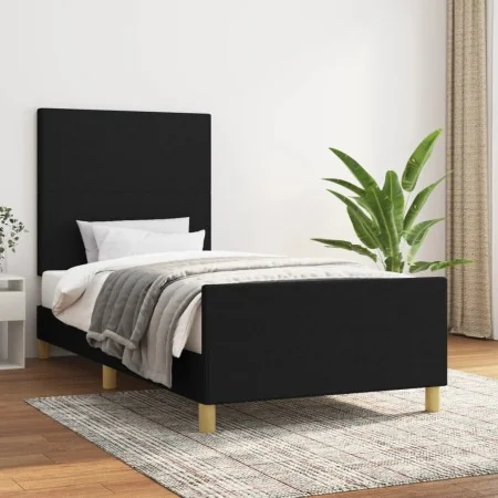 Bed frame with black fabric headboard 90x200 cm by vidaXL, Beds and slatted bases - Ref: Foro24-3124865, Price: 133,28 €, Dis...