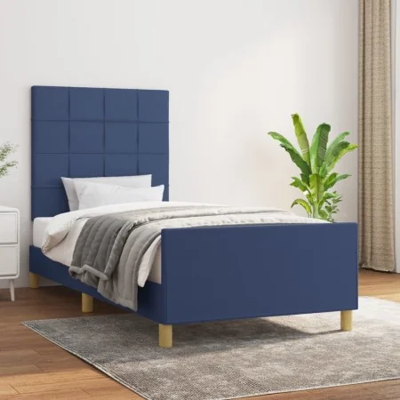 Bed frame with blue fabric headboard 90x200 cm by vidaXL, Beds and slatted bases - Ref: Foro24-3125031, Price: 141,65 €, Disc...