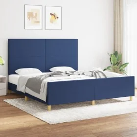 Bed frame with blue fabric headboard 180x200 cm by vidaXL, Beds and slatted bases - Ref: Foro24-3124917, Price: 222,64 €, Dis...