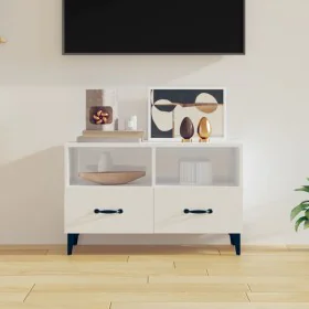 Glänzend weißer Sperrholz-TV-Schrank 80x36x50 cm von vidaXL, TV-Möbel - Ref: Foro24-812597, Preis: 59,51 €, Rabatt: %