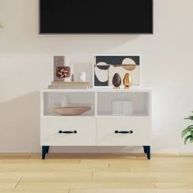 Glossy white plywood TV cabinet 80x36x50 cm by vidaXL, TV Furniture - Ref: Foro24-812597, Price: 59,51 €, Discount: %