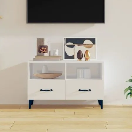 Glänzend weißer Sperrholz-TV-Schrank 80x36x50 cm von vidaXL, TV-Möbel - Ref: Foro24-812597, Preis: 59,51 €, Rabatt: %