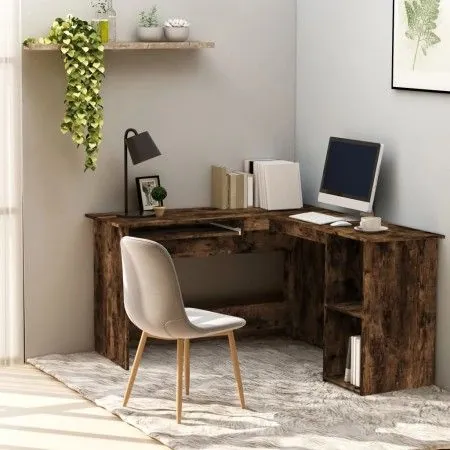 Escritorio esquina madera contrachapada roble humo 120x140x75cm de vidaXL, Escritorios - Ref: Foro24-815384, Precio: 89,84 €,...