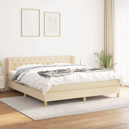 Box spring bed with cream fabric mattress 160x200 cm by vidaXL, Beds and slatted bases - Ref: Foro24-3127058, Price: 524,47 €...