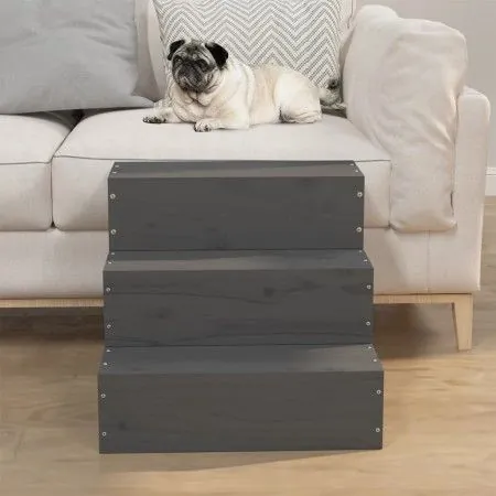 Pet staircase solid gray pine wood 40x37.5x35 cm by vidaXL, Pet Steps and Ramps - Ref: Foro24-822463, Price: 46,88 €, Discoun...
