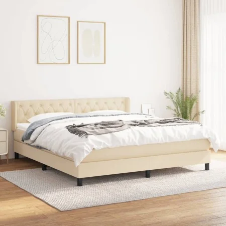 Box spring bed with cream fabric mattress 160x200 cm by vidaXL, Beds and slatted bases - Ref: Foro24-3129966, Price: 518,84 €...
