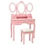 Pink dressing table with stool and triple folding mirror by vidaXL, Bedroom Dressers - Ref: Foro24-289327, Price: 172,58 €, D...