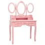 Pink dressing table with stool and triple folding mirror by vidaXL, Bedroom Dressers - Ref: Foro24-289327, Price: 172,58 €, D...