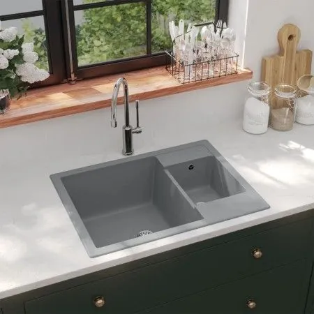 Double bowl kitchen sink with overflow in gray granite by vidaXL, Sinks - Ref: Foro24-147086, Price: 110,63 €, Discount: %