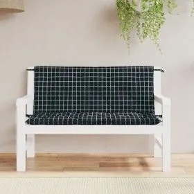 Gartenbankkissen 2 Stück schwarz karierter Stoff 120x50x7cm von vidaXL, Kissen für Stühle und Sofas - Ref: Foro24-361691, Pre...