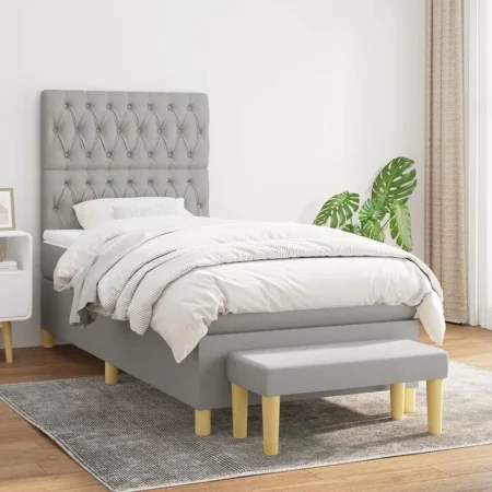 Box spring bed with light gray fabric mattress 90x200 cm by vidaXL, Beds and slatted bases - Ref: Foro24-3137365, Price: 352,...