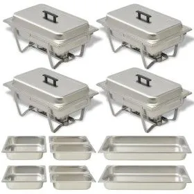 Set calentador de comida para buffet 4 piezas acero inoxidable de vidaXL, Escalfadores - Ref: Foro24-50530, Precio: 238,64 €,...