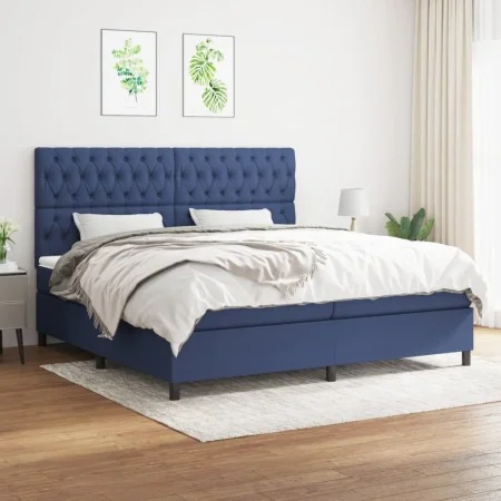 Box spring bed with blue fabric mattress 200x200 cm by vidaXL, Beds and slatted bases - Ref: Foro24-3142047, Price: 689,74 €,...