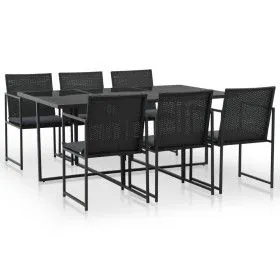 Set comedor de jardín 7 piezas y cojines ratán sintético negro de vidaXL, Conjuntos de jardín - Ref: Foro24-44444, Precio: 50...