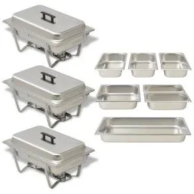 3-piece stainless steel buffet food warmer set by vidaXL, Poachers - Ref: Foro24-50529, Price: 178,79 €, Discount: %