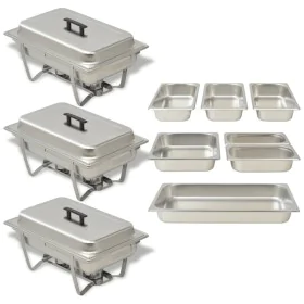 Set calentador de comida para buffet 3 piezas acero inoxidable de vidaXL, Escalfadores - Ref: Foro24-50529, Precio: 178,79 €,...