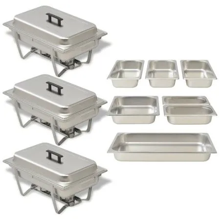 Set calentador de comida para buffet 3 piezas acero inoxidable de vidaXL, Escalfadores - Ref: Foro24-50529, Precio: 178,79 €,...