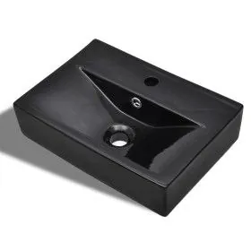 Lavabo rectangular de cerámica hueco de grifo/desagüe negro de vidaXL, Lavabos - Ref: Foro24-141933, Precio: 71,41 €, Descuen...