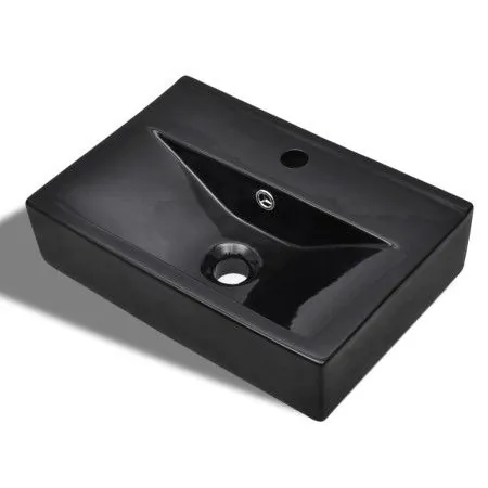 Black Rectangular Hollow Ceramic Faucet/Drain Basin by vidaXL, Sinks - Ref: Foro24-141933, Price: 71,45 €, Discount: %