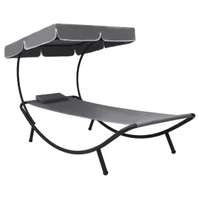 Außenliege mit Baldachin und grauem Kissen von vidaXL, Liegen - Ref: Foro24-48079, Preis: 86,21 €, Rabatt: %