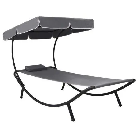 Außenliege mit Baldachin und grauem Kissen von vidaXL, Liegen - Ref: Foro24-48079, Preis: 86,21 €, Rabatt: %