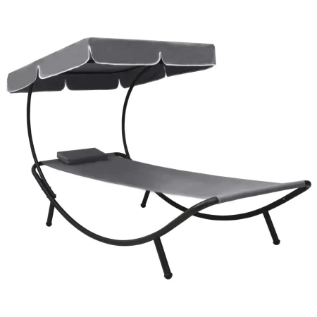 Tumbona de exterior con dosel y almohada gris de vidaXL, Tumbonas - Ref: Foro24-48079, Precio: 85,68 €, Descuento: %