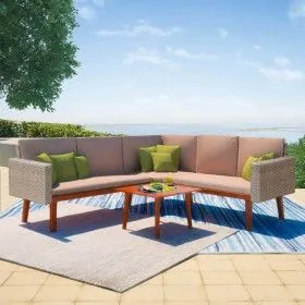 4-piece garden furniture set with grey PE rattan cushions by vidaXL, Garden sets - Ref: Foro24-43133, Price: 469,30 €, Discou...