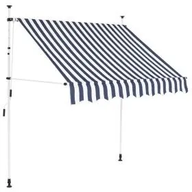 Toldo manual retráctil 150 cm azul y blanco a rayas de vidaXL, Toldos - Ref: Foro24-43219, Precio: 63,08 €, Descuento: %