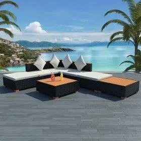 Gartenmöbel und Kissen 7 Stück synthetisches Rattan schwarz von vidaXL, Gartensets - Ref: Foro24-42757, Preis: 641,43 €, Raba...