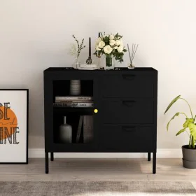 Steel and black tempered glass sideboard 75x35x70 cm by vidaXL, Sideboards - Ref: Foro24-336073, Price: 166,56 €, Discount: %