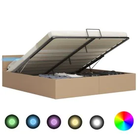 Cama canapé hidráulica LED cuero sintético capuchino 160x200 cm de vidaXL, Camas y somieres - Ref: Foro24-285562, Precio: 317...