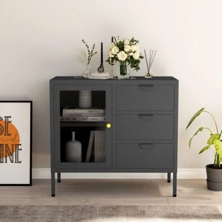Sideboard aus Stahl und anthrazitfarbenem Hartglas 75x35x70 cm von vidaXL, Sideboards - Ref: Foro24-336075, Preis: 166,01 €, ...
