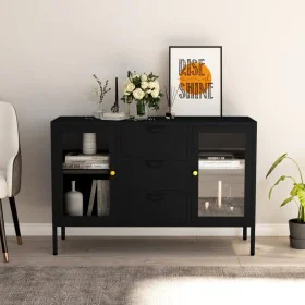 Black steel and glass sideboard 105x35x70 cm by vidaXL, Sideboards - Ref: Foro24-336076, Price: 202,23 €, Discount: %