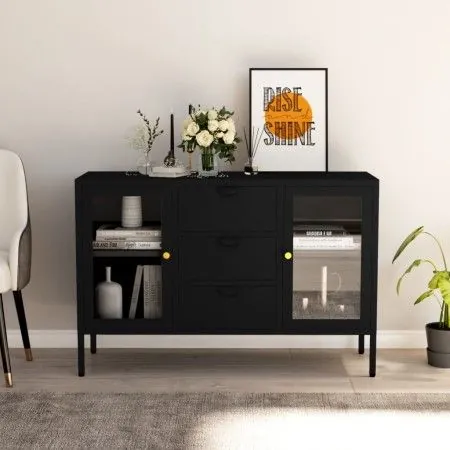 Aparador de acero y vidrio negro 105x35x70 cm de vidaXL, Aparadores - Ref: Foro24-336076, Precio: 202,54 €, Descuento: %