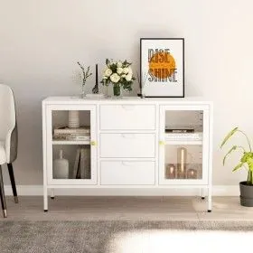 Sideboard aus Stahl und weißem Hartglas, 105 x 35 x 70 cm von vidaXL, Sideboards - Ref: Foro24-336077, Preis: 203,30 €, Rabat...